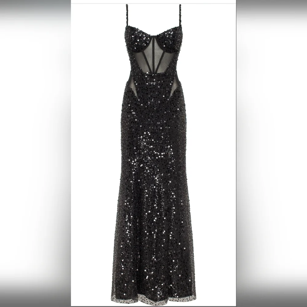 NWT Milla Bizzare Fully Sequined Tie-Straps Maxi Dress - Picture 6 of 14
